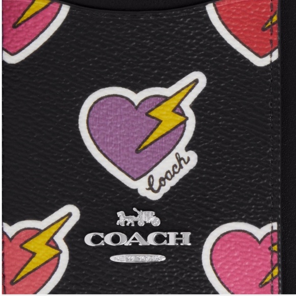NWT COACH CW453 Zip Card Case Wallet Heart Bolt Print Coated Canvas Black NEW - Picture 3 of 5